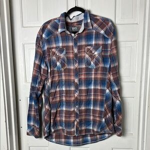 BKE Plaid Button-Up Shirt Red blue Size X-Large